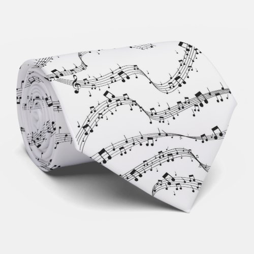 Black and White music note Pattern musician  Neck Tie