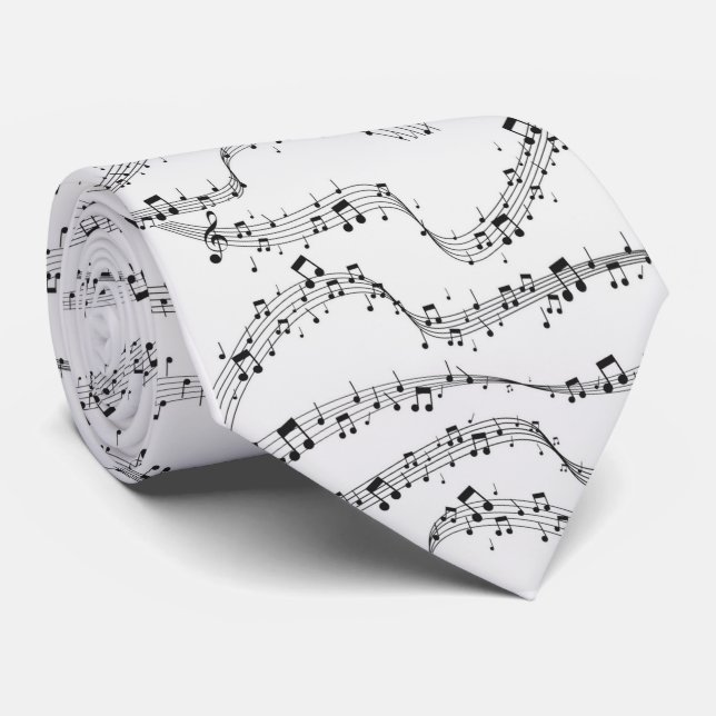 Black and White music note Pattern musician  Neck Tie (Rolled)