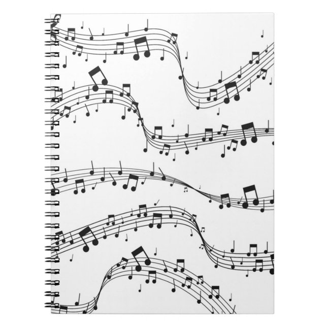 Black and White music note Pattern musician  Notebook (Front)