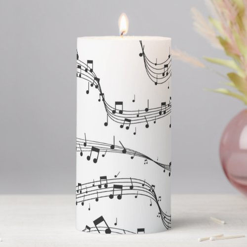Black and White music note Pattern musician   Pillar Candle