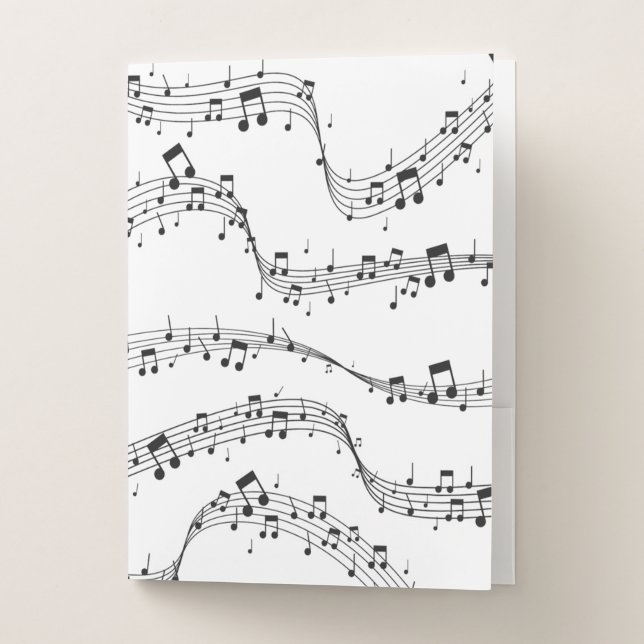 Black and White music note Pattern musician Pocket Folder (Front)