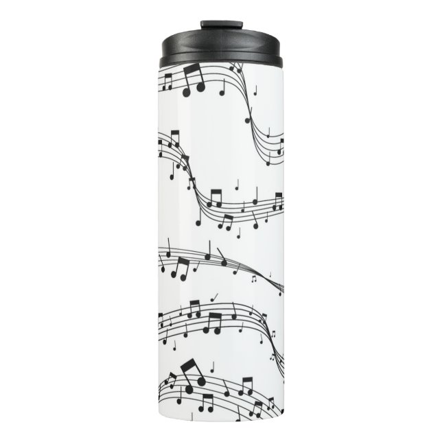 Black and White music note Pattern musician  Thermal Tumbler (Front)