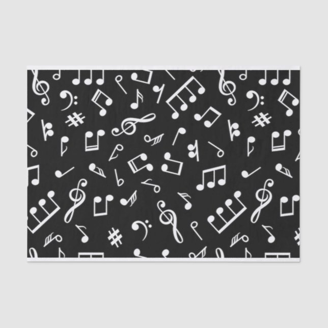 Black and White music note Pattern musician     Tissue Paper (Front)