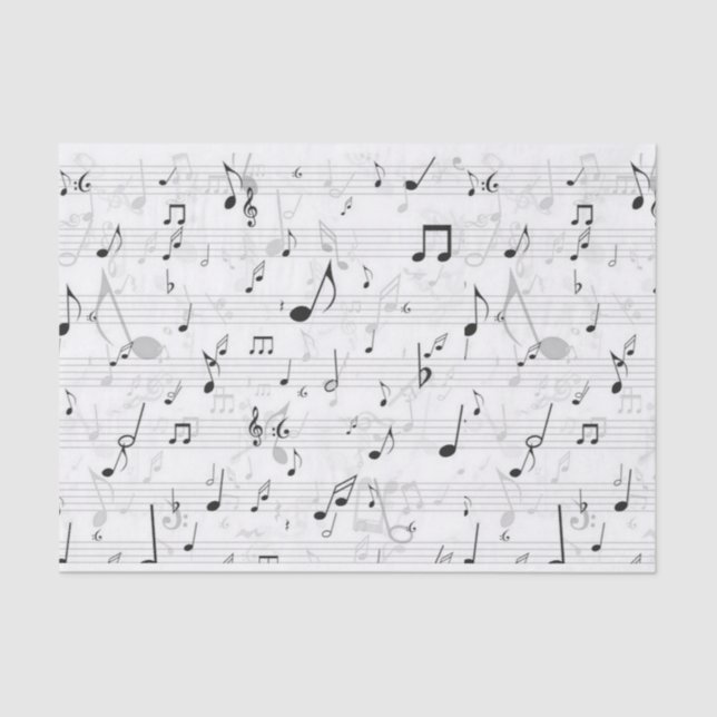 Black and White music note Pattern musician Tissue Paper (Front)