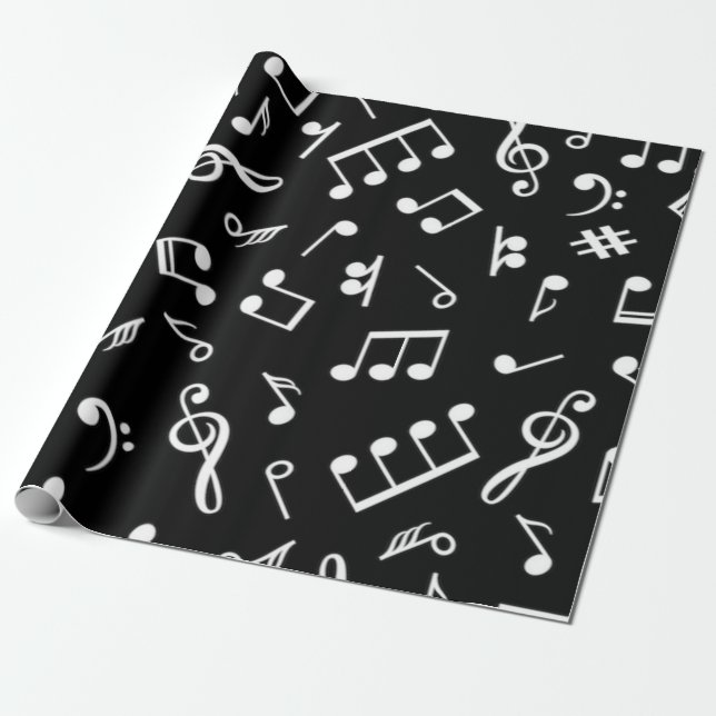 Black and White music note Pattern musician     Wrapping Paper (Unrolled)