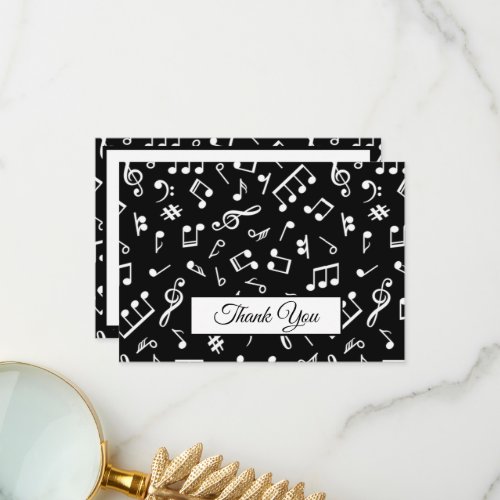 Black and White Music Note Pattern Theme Musician  Thank You Card