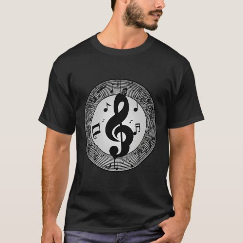 Black and White Music Note  T_Shirt