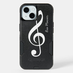 black and white music note with name iPhone 15 case