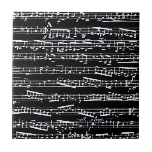 Black and white music notes ceramic tile