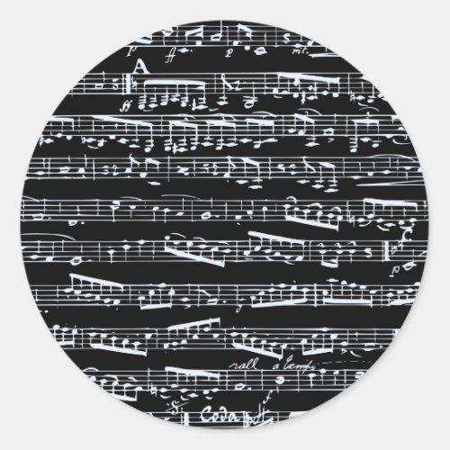 Black and white music notes classic round sticker