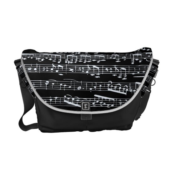 Black and white music notes courier bag