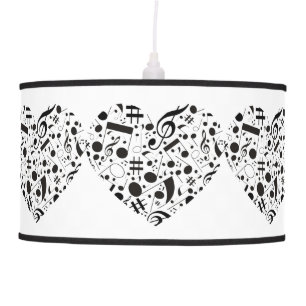 Black and White Music Notes Heart Hanging Lamp