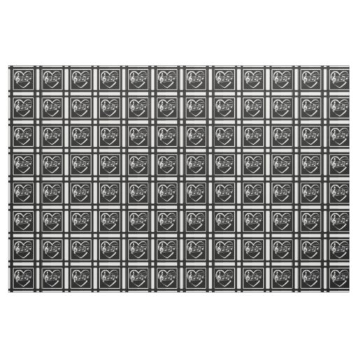 Black and White Music Notes Hearts and Stripes Fabric