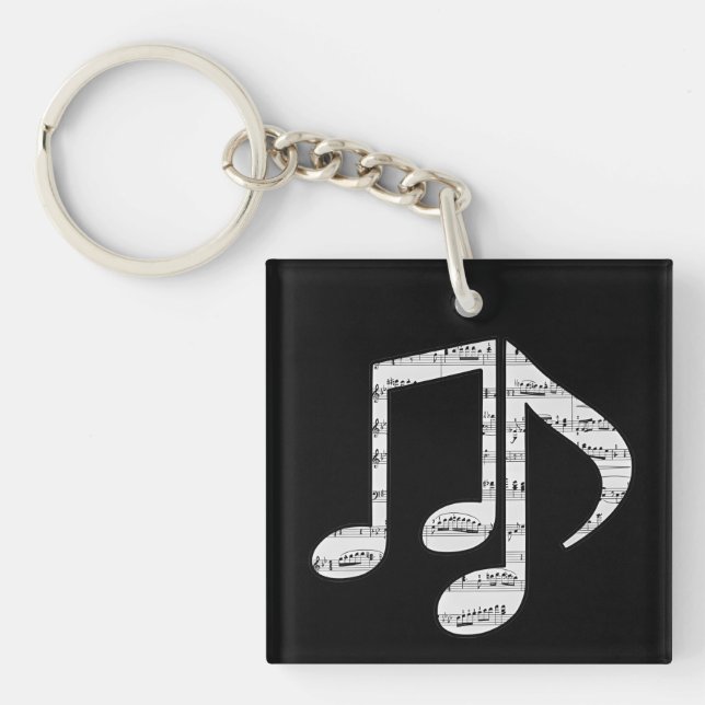 Black and White Music Notes Keychain (Front)