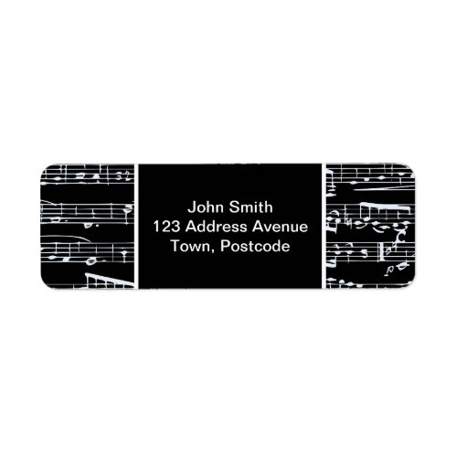 Black and white music notes label