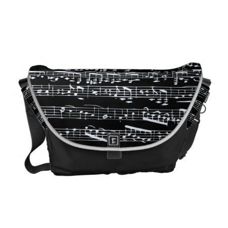 Black And White Music Notes Messenger Bag