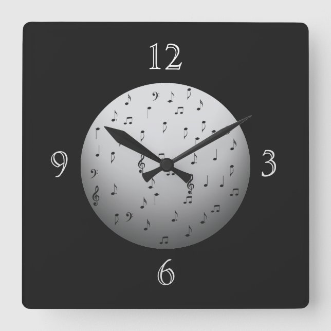Black and White Music Notes> Music Wall Clocks (Front)