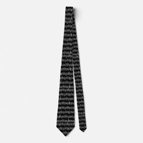 Black and White Music Notes Neck Tie