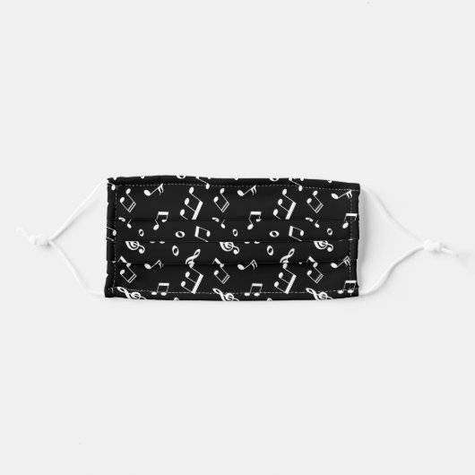 Black and White Music Notes Pattern Adult Cloth Face Mask (Front, Folded)