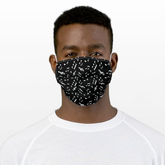 Black and White Music Notes Pattern Adult Cloth Face Mask (Worn)