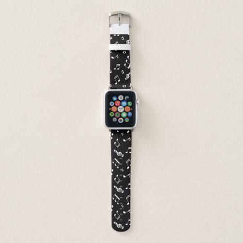 Black and White Music Notes Pattern Apple Watch Band