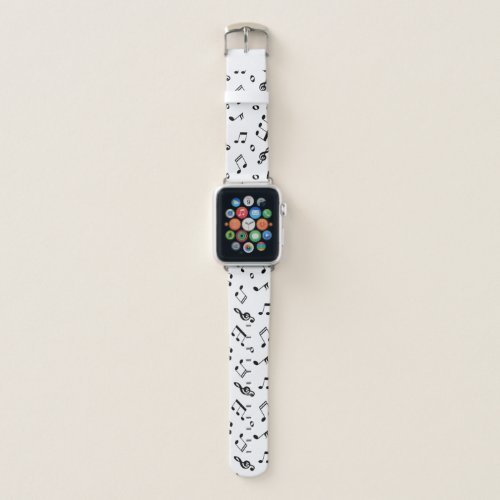 Black and White Music Notes Pattern Apple Watch Band