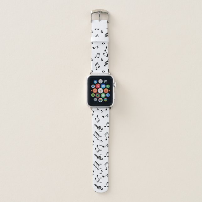 Black and White Music Notes Pattern Apple Watch Band (Front)