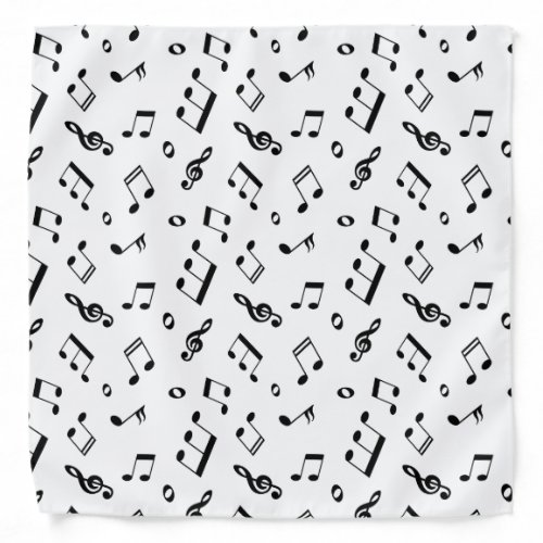 Black and White Music Notes Pattern Bandana