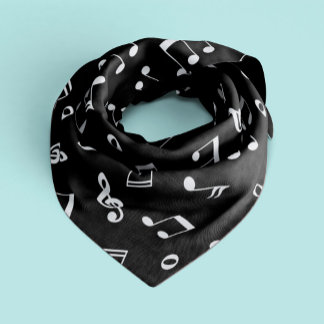 Black and White Music Notes Pattern Bandana