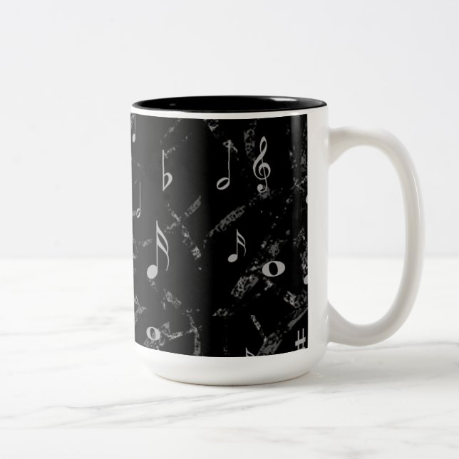 Black and White Music Notes Pattern Coffee Mug (Right)