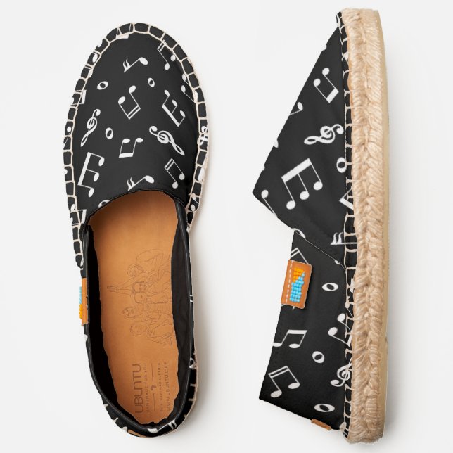 Black and White Music Notes Pattern Espadrilles (Side)