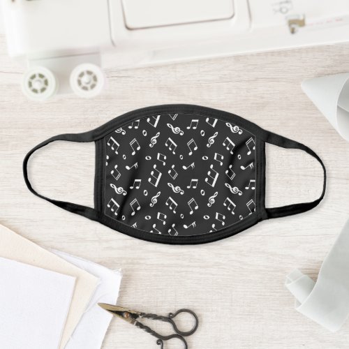 Black and White Music Notes Pattern Face Mask