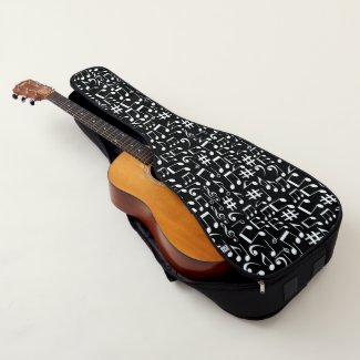 Black and white music notes pattern, musical theme guitar case