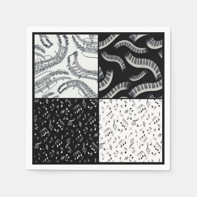 Black and White Music Notes Pattern Napkins (Front)