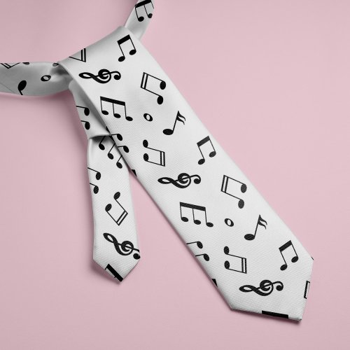 Black and White Music Notes Pattern Tie