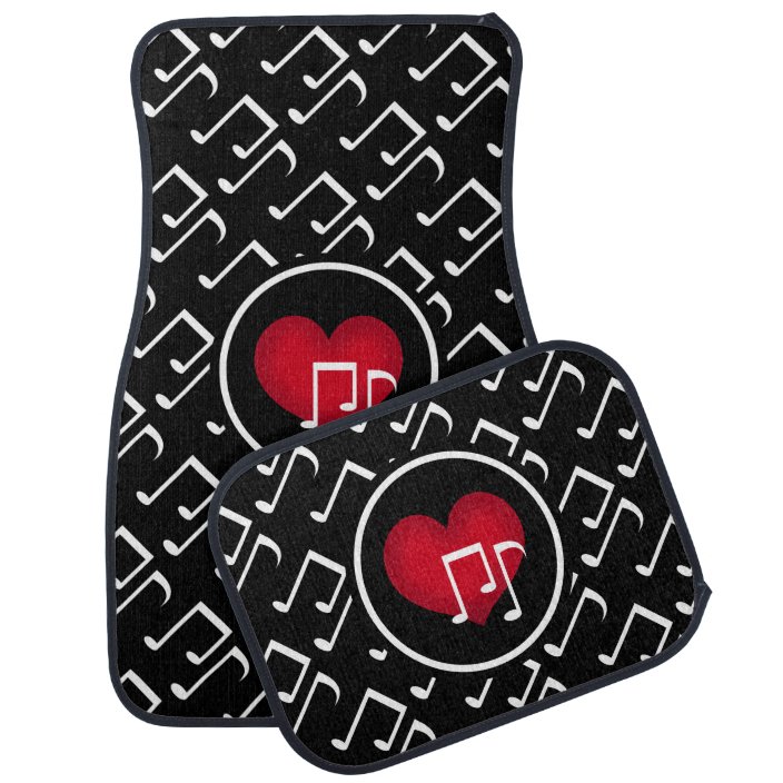 Black And White Music Notes Red Heart Custom Car Floor Mat Zazzle Com