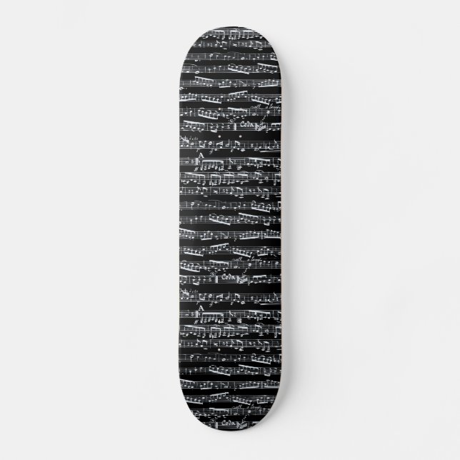 Black and white music notes skateboard deck (Front)