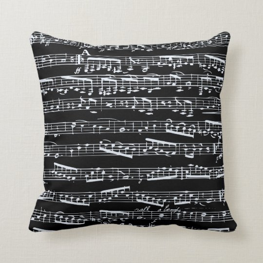 Black and white music notes throw pillow
