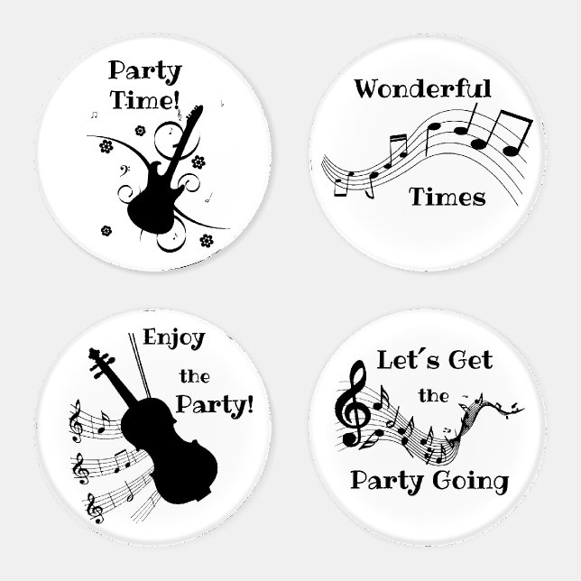 Black and White Music Party Typography Graphics Coaster Set (Set)