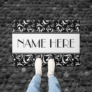 Black And White Music Pattern Add Your Name Doormat