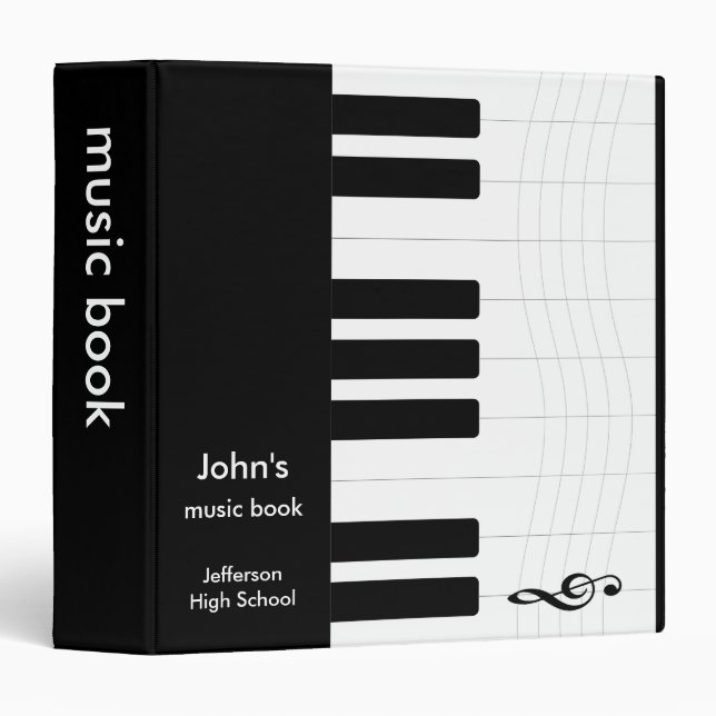 Black and White Music Piano 3 Ring Binder (Front/Spine)