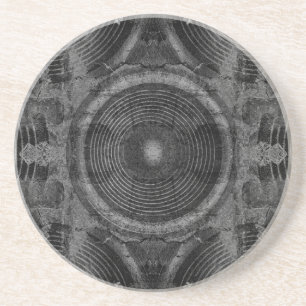 Black and white music speakers drink coaster