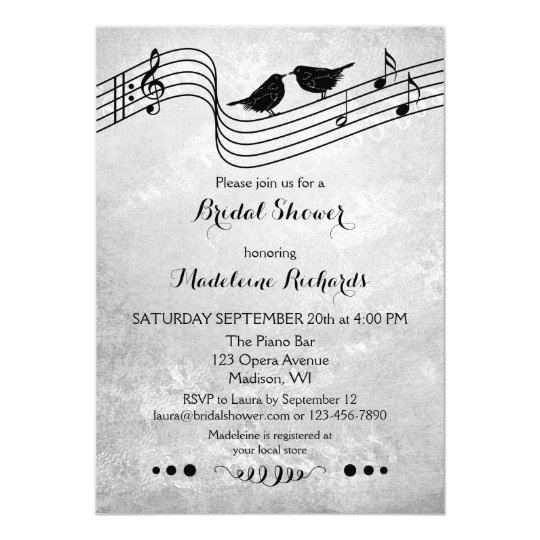 Black and White Music Themed Bridal Shower Invite
