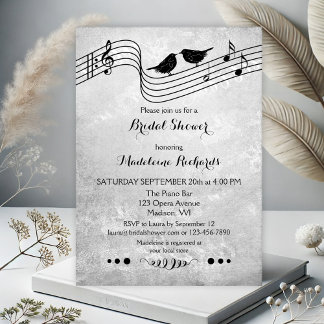Black and White Music Themed Bridal Shower Invite