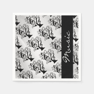 Black and White Music Treble Clef Tree Napkins