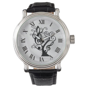 Black and White Music Treble Clef Tree Watch