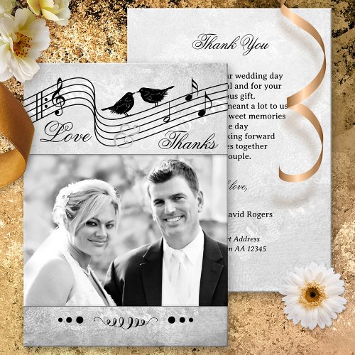 Black and White Music Wedding Photo Thank You