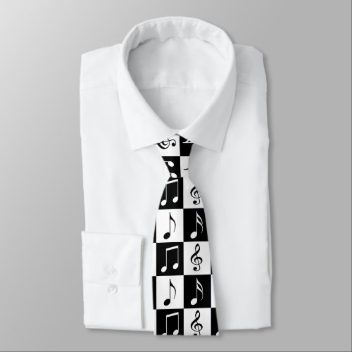 Black and White Musical Checker Tie