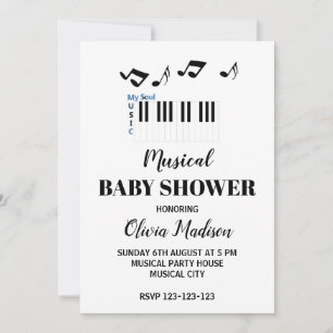 Black and White Musical Gender Neutral Baby Shower Invitation