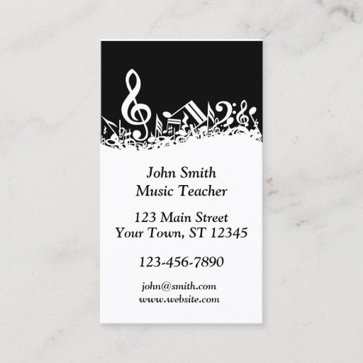 Customizable Black and White Musical Notes Business Cards